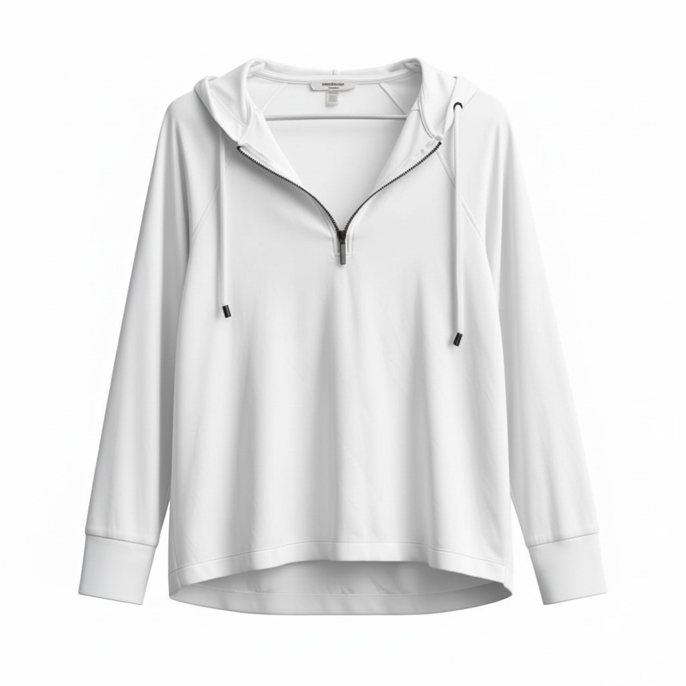 Cable & Gauge White Quarter-Zip Hooded Jacket XS – Soft Modal Blend, Long Sleeve